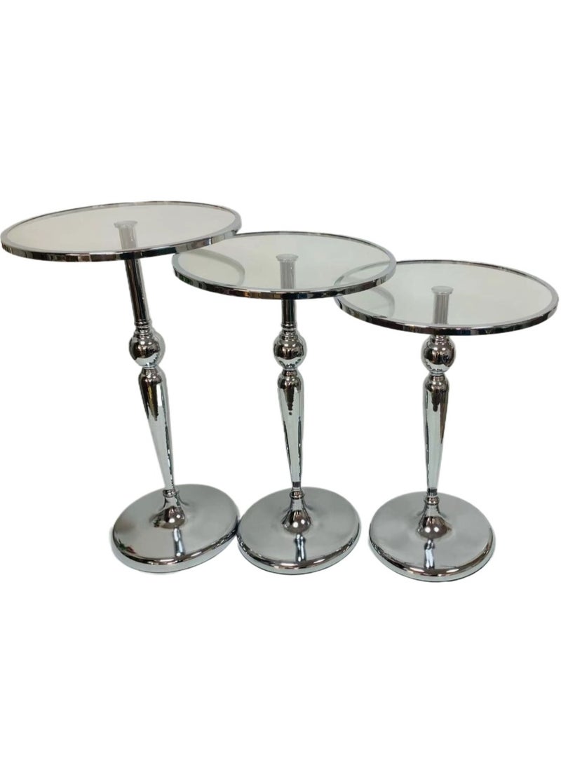 Concent Stepped side table set (3 pieces) with luxurious chrome design. - Image 3
